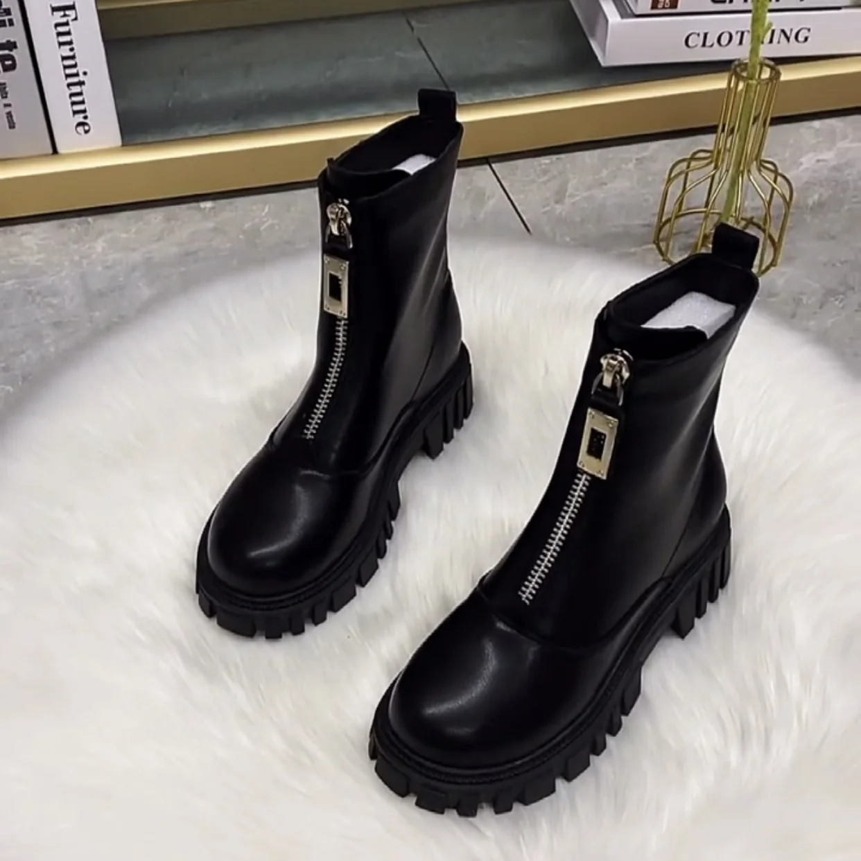Sewing Front Zipper - Botas de mujer con cremallera frontal,