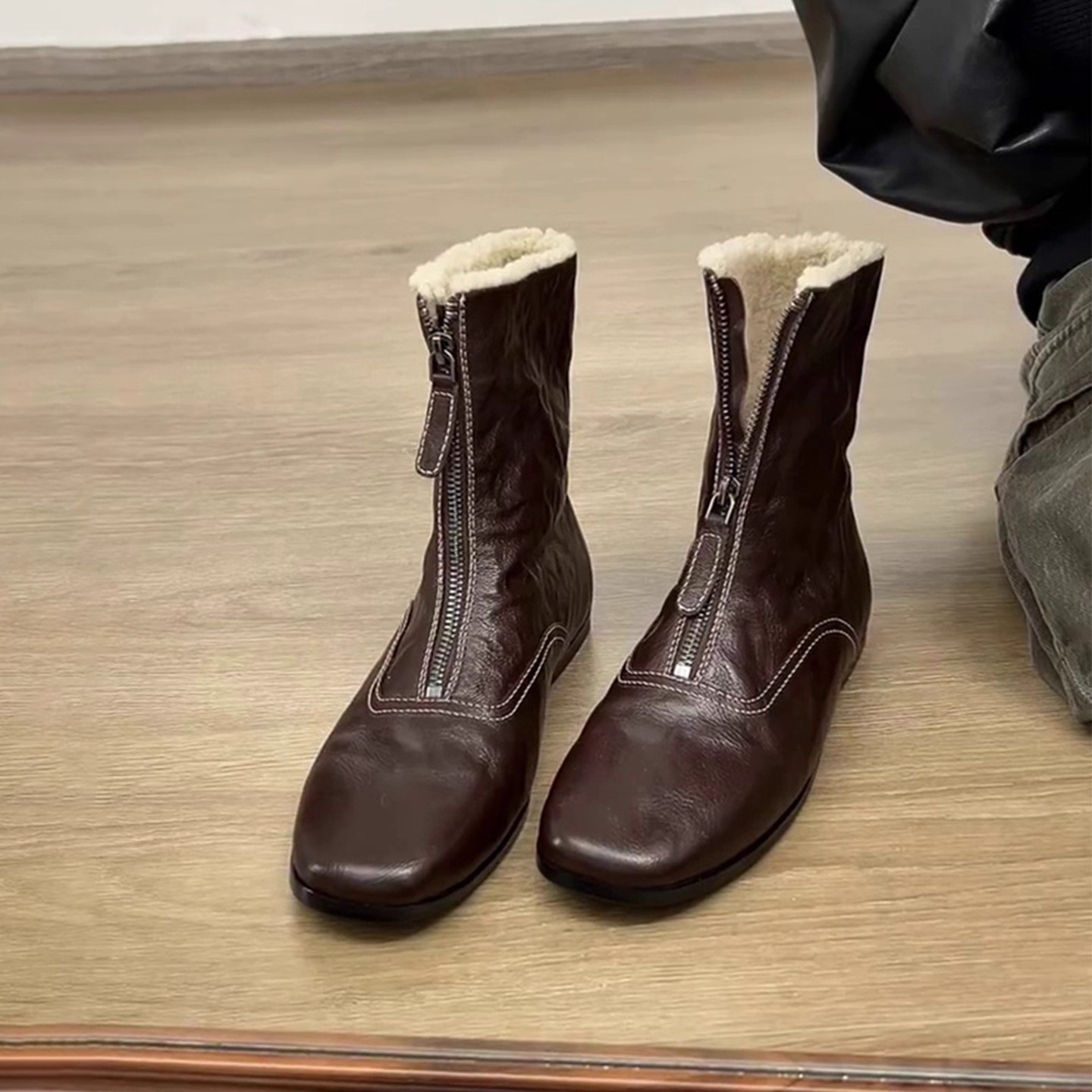 Sewing Front Zipper - Botas Cortas de Estilo Británico Retro