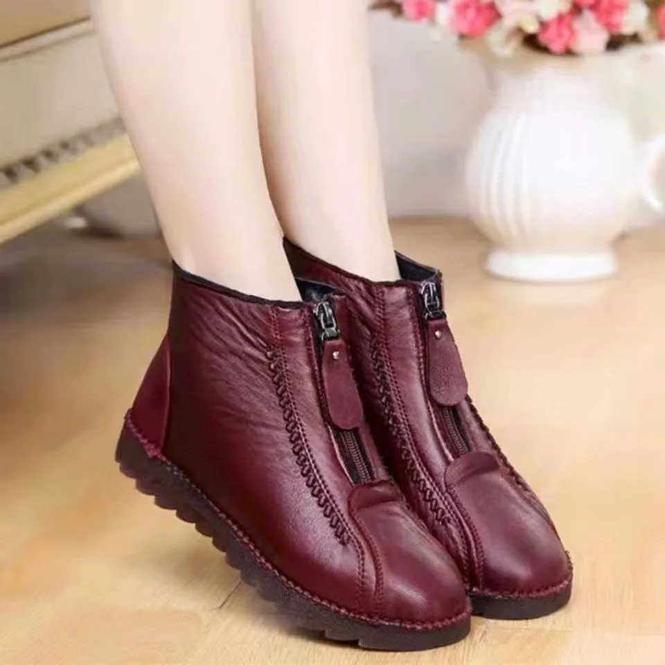 Sewing Front Zipper - Botines de invierno para mujer, botas