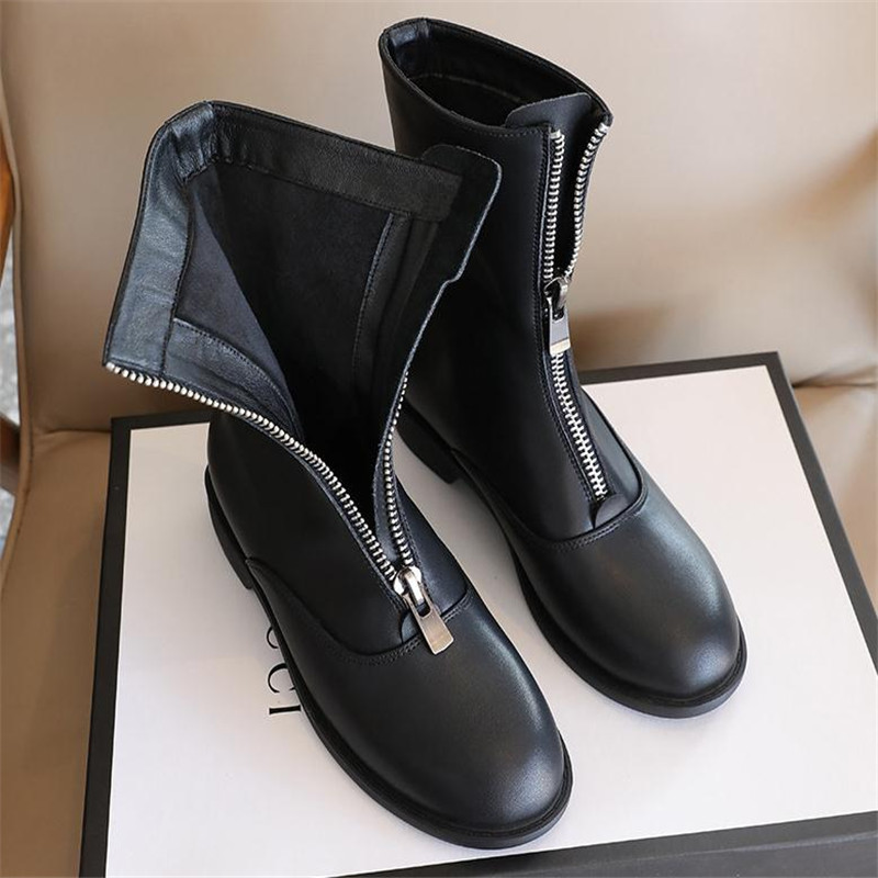 Botas de piel auténtica con cr - Sewing Front Zipper reseña y precio